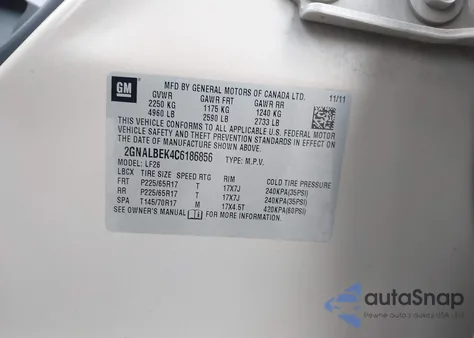 2012 Chevrolet Equinox Ls z USA, uszkodzony, nr VIN 2GNALBEK4C6186856